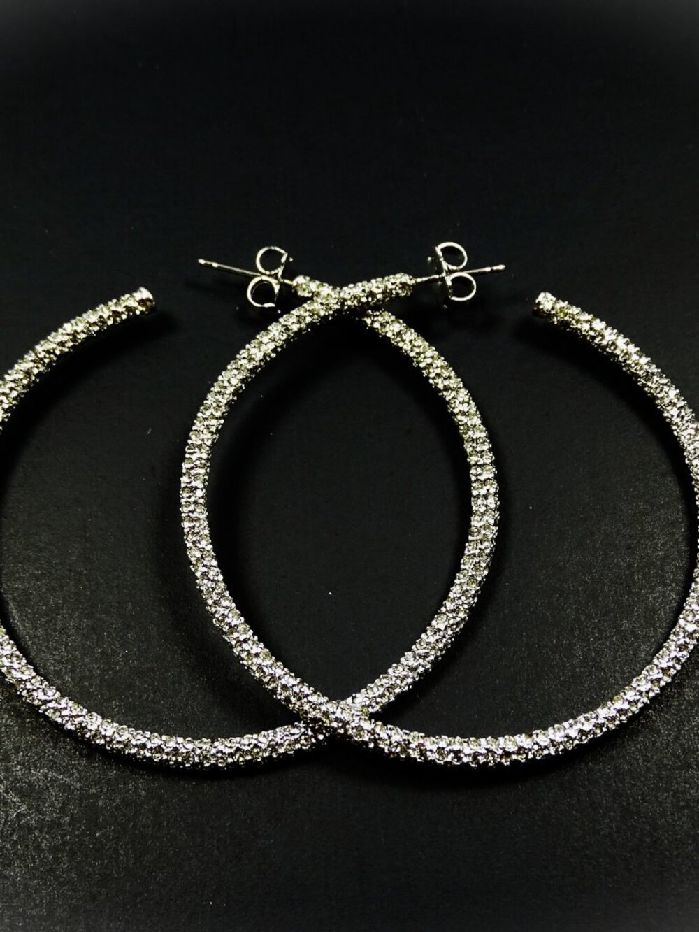 NADRI Rhodium Plated Clear Cubic Zirconia Pave Big Hoop Earrings